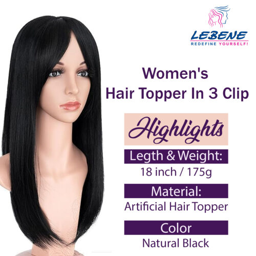 3 Clip Hair Topper Black
