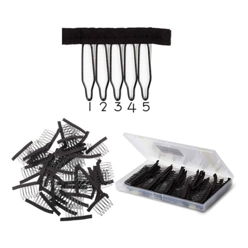 Stainless Steel Wig Comb with 5-teeth Hair Clips (12 Pcs)